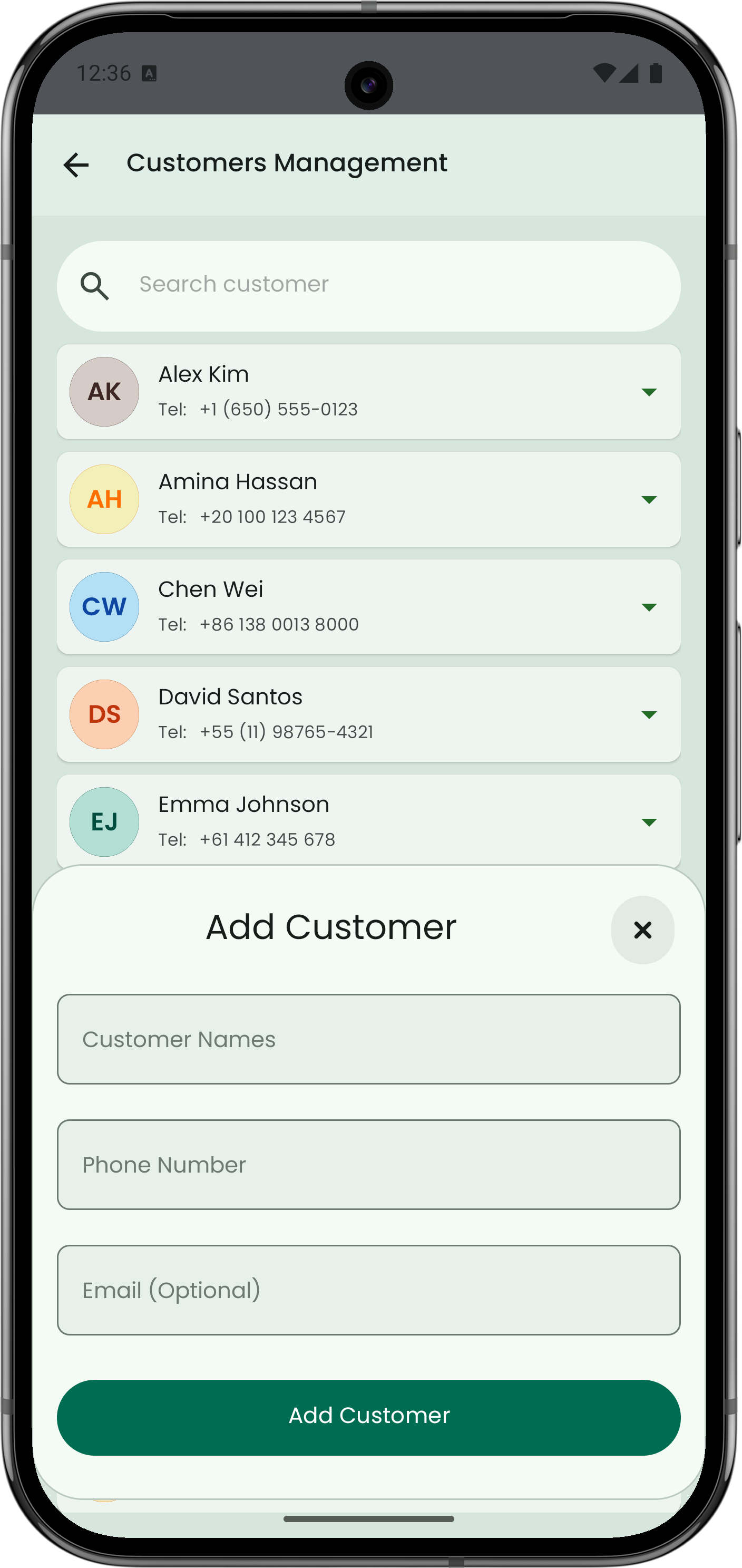Customers screenshot
